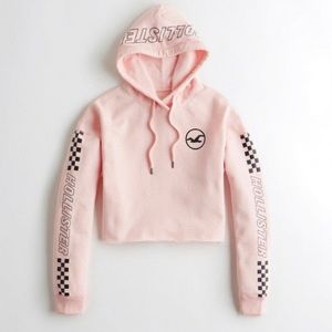 Hollister Women’s Cropped Pink Hoodie